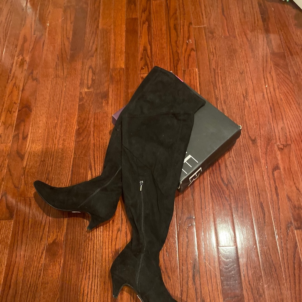 Black suede boots, OTK